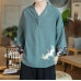 Men's Summer Chinese style Crane Embroidery T-shirt V Collar Splicing Tang Suit 