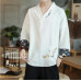 Men's Summer Chinese style Crane Embroidery T-shirt V Collar Splicing Tang Suit 