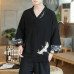 Men's Summer Chinese style Crane Embroidery T-shirt V Collar Splicing Tang Suit 