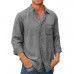 Men Single Breasted Shirt Button Down Party Long Sleeve Washed Shirts Casual Top