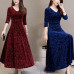 Women Elegant Exquisite Jacquard Swing Dress V Neck Long Sleeve High Waist Dress