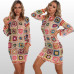 Granny Square Crochet Dress Long Sleeve Women Boho Clothing Randomly blend color