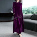 Womens Retro Velvet Dress Round Neck Long Sleeve Casual Loose Maxi Gown Oversize