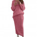 Women Chunky Cable Knitted Jumper Dress Ladies Sweater & Skirt 2-Piece Set S-5XL