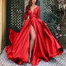 Women's Sexy V-Neck Long Sleeve Prom Dress Party Evening Long Tail Wedding Dress