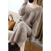 Womens Cashmere Blend Knitted Sweater Dress 2pcs Set Thick Side Slit Skirt Chic