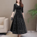 Women Elegant Exquisite Jacquard Swing Dress V Neck Long Sleeve High Waist Dress