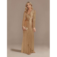 2023 Luxury long sleeve V-neck evening dress Party women's sequins dress