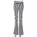 Women Striped Stretch Bell Bottom High Waist Wide Leg Flared Basic Pants Trouser