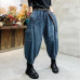 Womens Denim Harem Pants Loose Baggy Pockets Jeans Casual High Waist Trousers