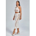 Distressed Laser Cutouts 2 Piece Fitted Pencil Skirt Cropped Top Bodycon Set