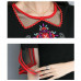 Women's Chinese Floral Half-sleeve Shirt Chiffon A-Line Skirt 2Pcs Suits L-5XL L