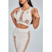 Distressed Laser Cutouts 2 Piece Fitted Pencil Skirt Cropped Top Bodycon Set