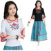 Women's Chinese Floral Half-sleeve Shirt Chiffon A-Line Skirt 2Pcs Suits L-5XL L