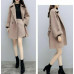 Fashion Women Faux Woolen 2Pcs OL Suit Double-breasted Loose Jacket Skirt Slim @