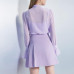 Women Purple Chiffon 2Pcs Sets Long Sleeve Shirts+Skirt Suits Formal Dress Suits