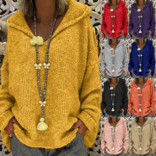 Womens Long Sleeve Hoodies Knitted Sweater Casual Solid Winter Baggy Jumper Tops