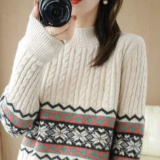 Retro Style Women's Pullover Ethnic Style Sweaters Fall Winter Thick Knitwear Sz