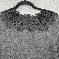 Unbranded Womens Sweater Black Fleece Pullover Lace Crew Neck Long Sleeve Size S